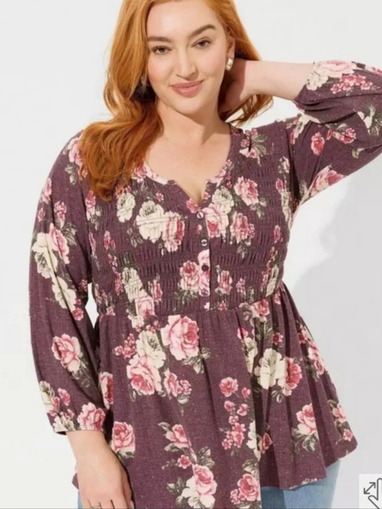 torrid Tops - New Torrid Smocked Henley Babydoll Top Size Women's 2X